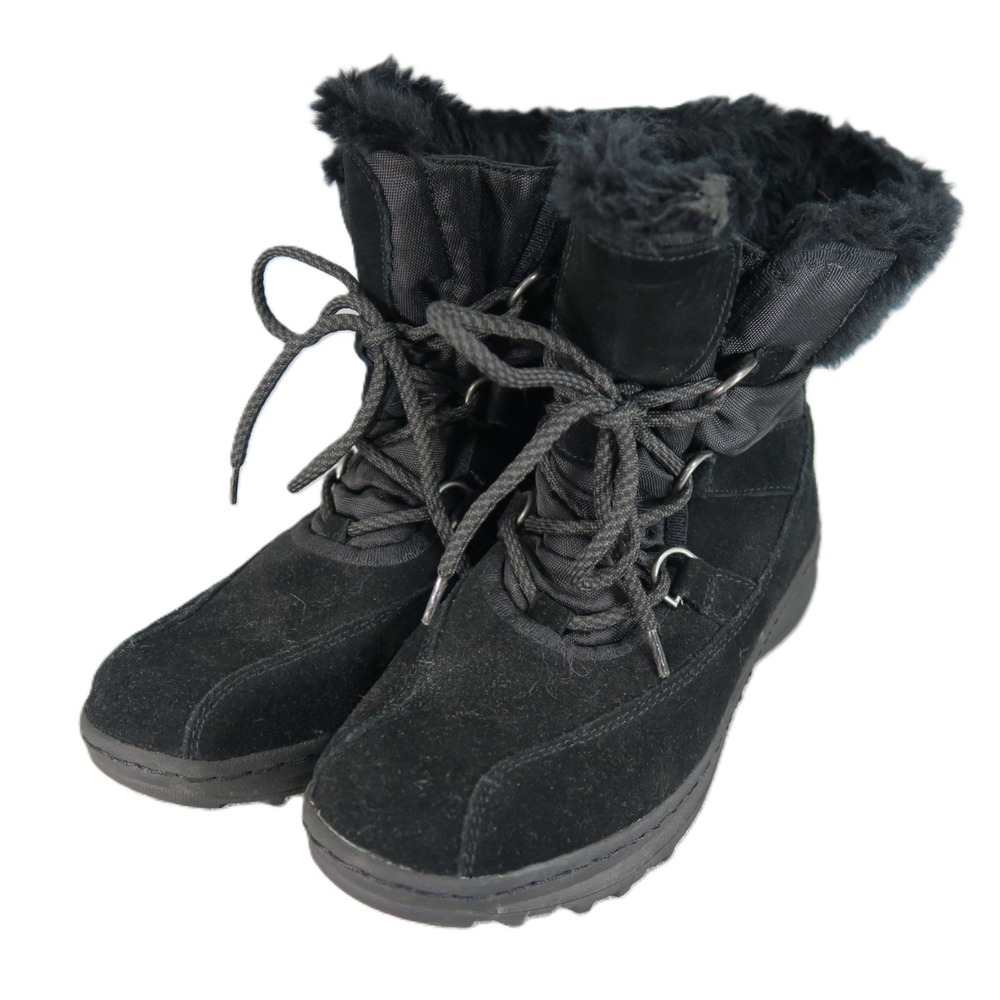 BareTraps Aero Winter Snow Boots 8M Black Suede Faux Fur Lace Up Cold‎ Weather